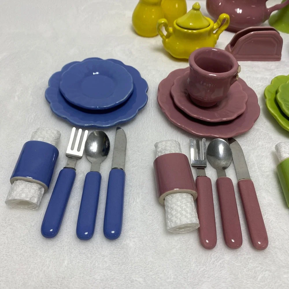 Frenzy Toy Co. Miniature Ceramic Tea Set Play Dishes Dollhouse Tableware Set SEE